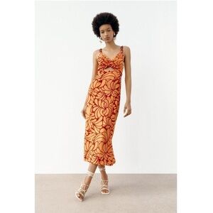 Zara Orange Cut Out Chain Midi Dress
